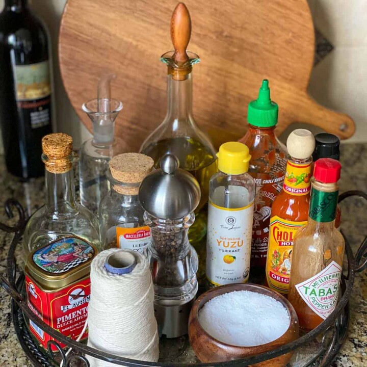 Image showing circular tray of pantry essentials and various spices.