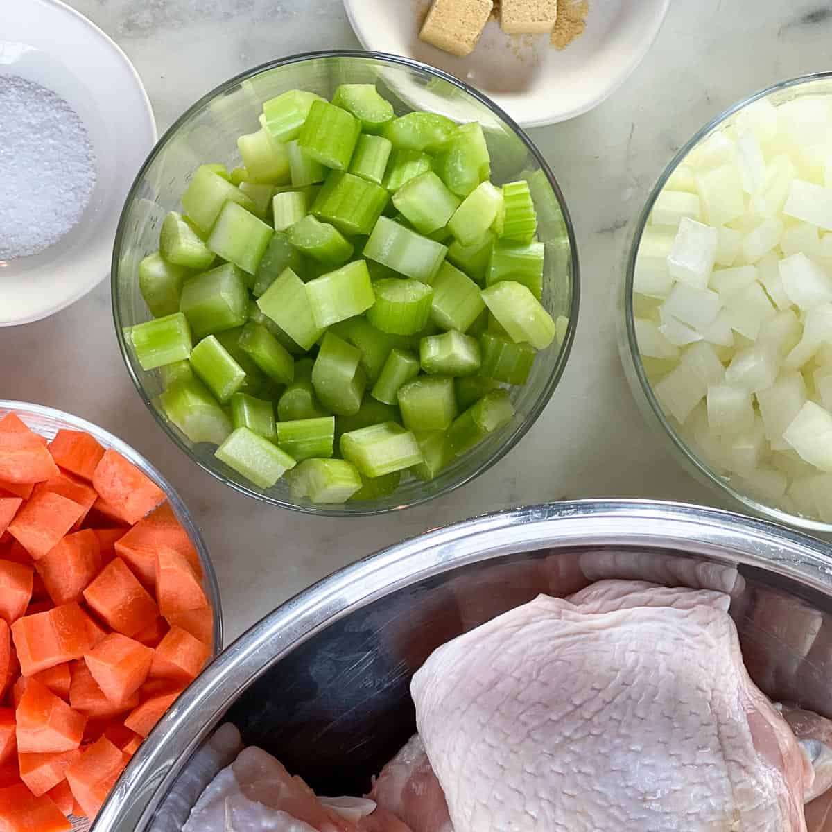 Photo of individual ingredients for Instant Pot Chicken Soup Recipe.