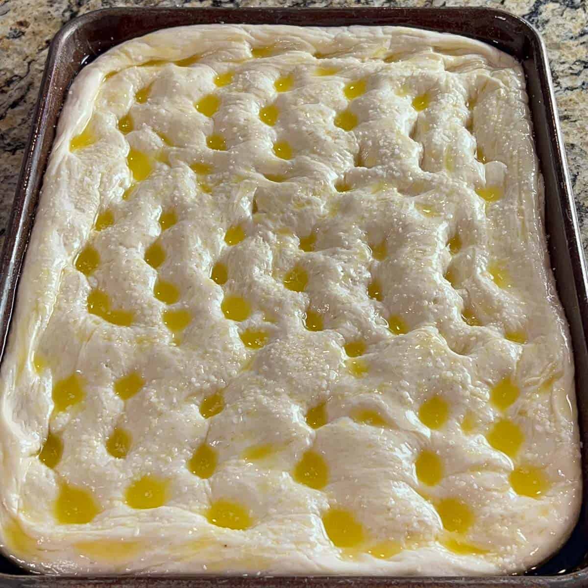 Image showing focaccia ready for the oven.
