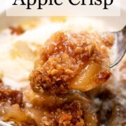Image showing apple crisp with title banner across top.