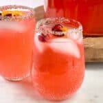 Non Alcoholic Christmas Punch with cocktail sugared rim.