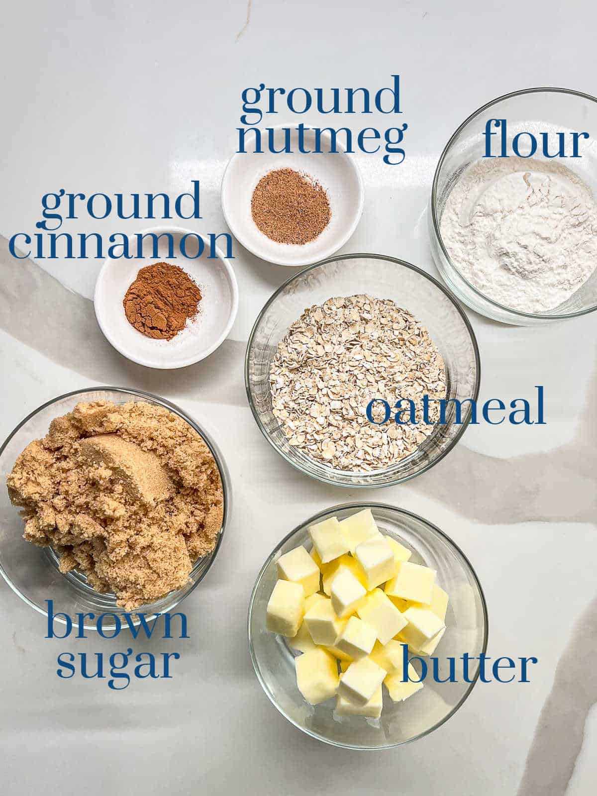 Individual ingredients for crisp topping.