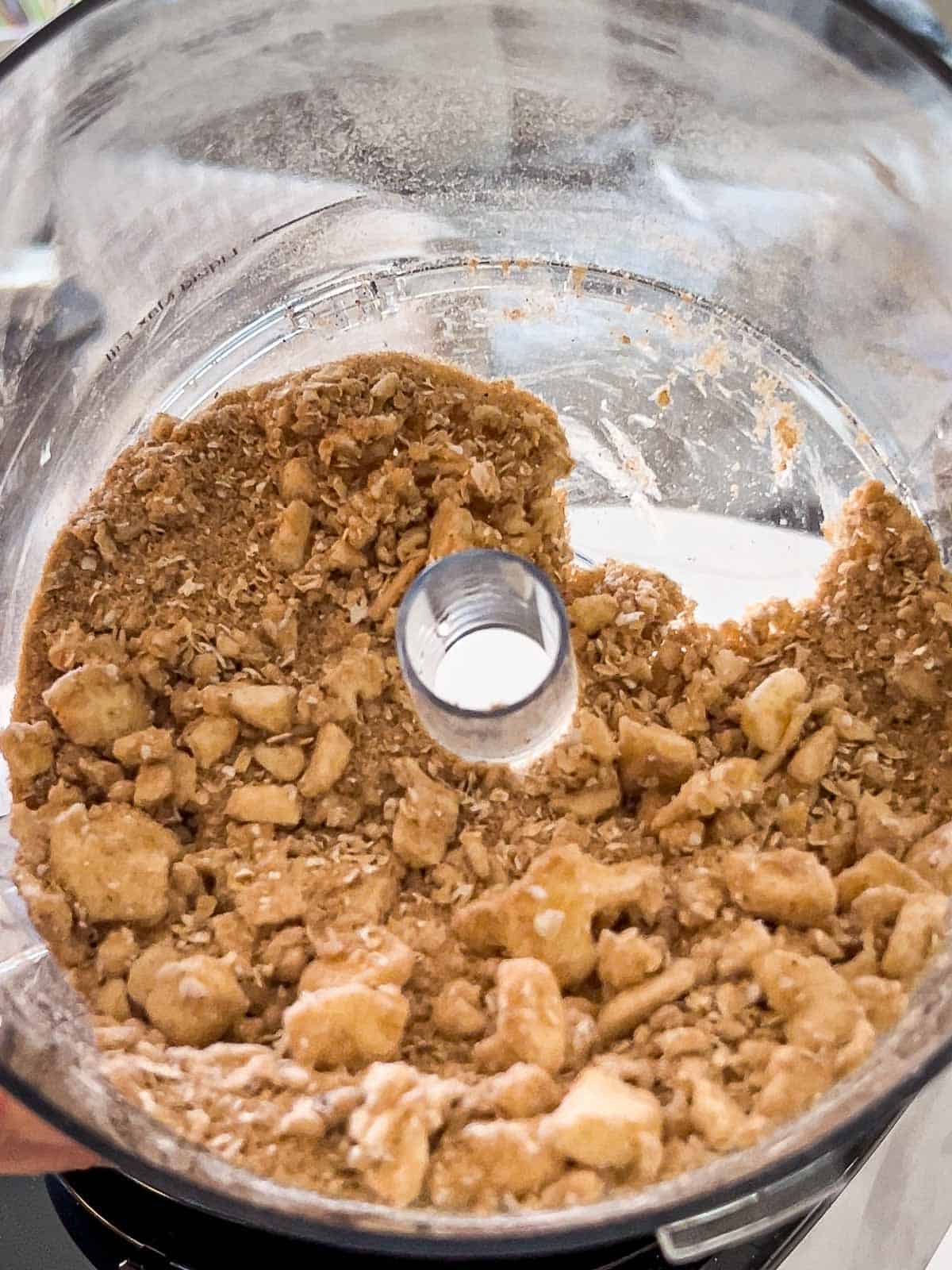 Crisp topping that has been pulsed together in a food processor.
