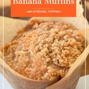 Banana Muffin on a white plate with a muffin tin of same in background.