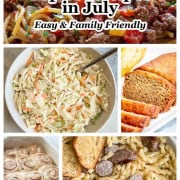 Image collage with title banner showing top recipes for July on Seanna's Kitchen.