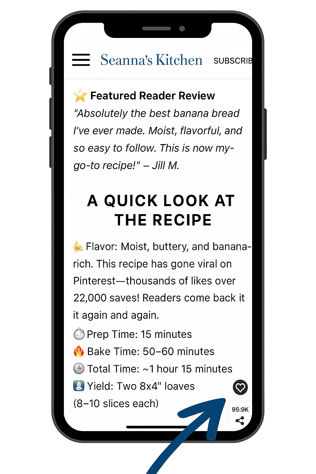 Screenshot of phone showing arrow pointing to websit save function.