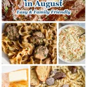 Image collage with title banner showing top recipes for August on Seanna's Kitchen.