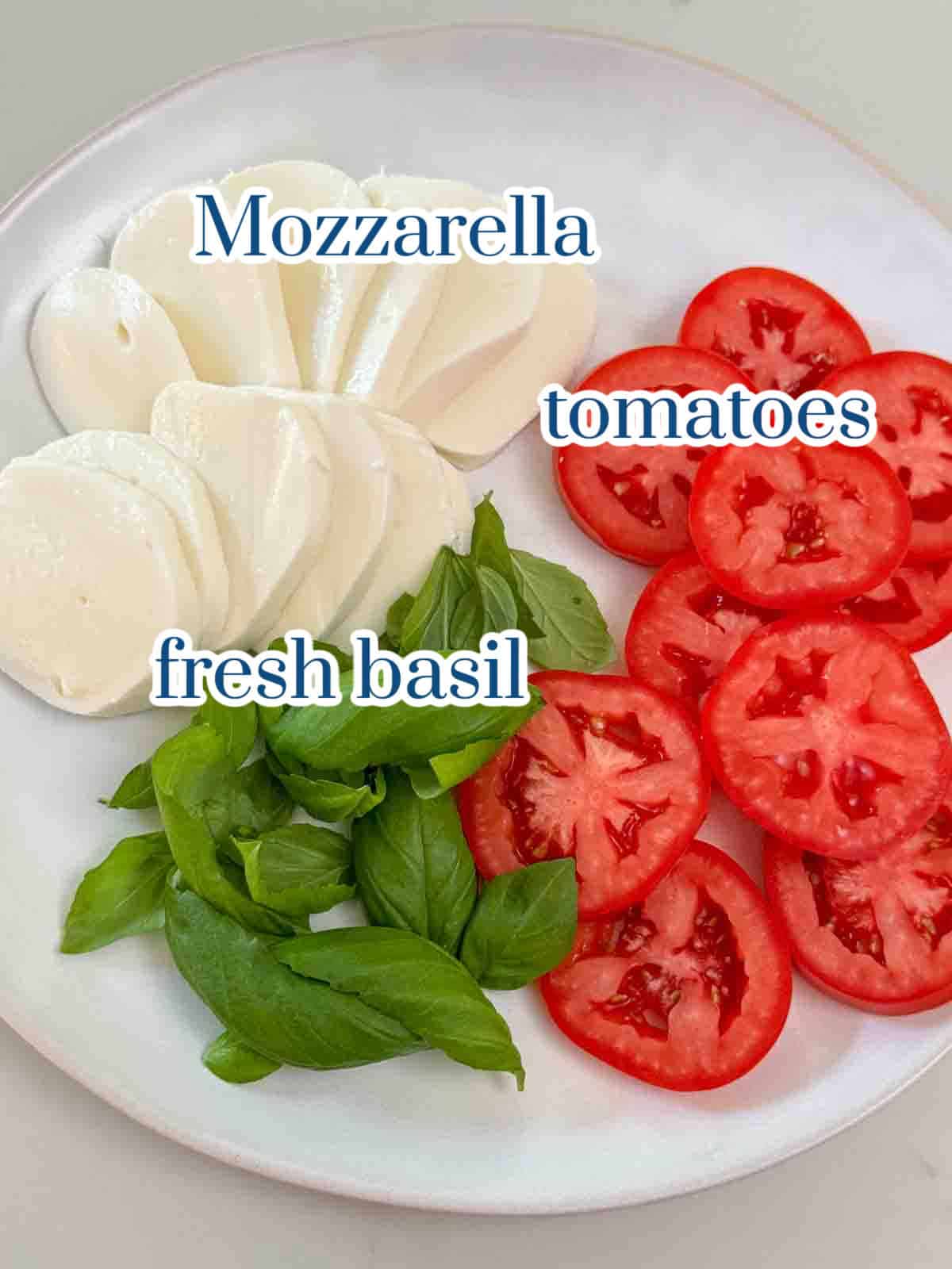 Individual ingredients for Homemade Margherita Pizza.