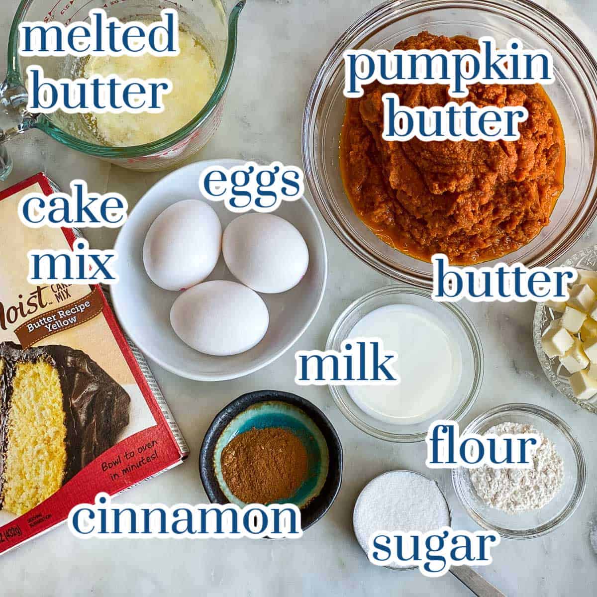 Individual Ingredients for Copycat Williams Sonoma Pumpkin Squares Recipe.